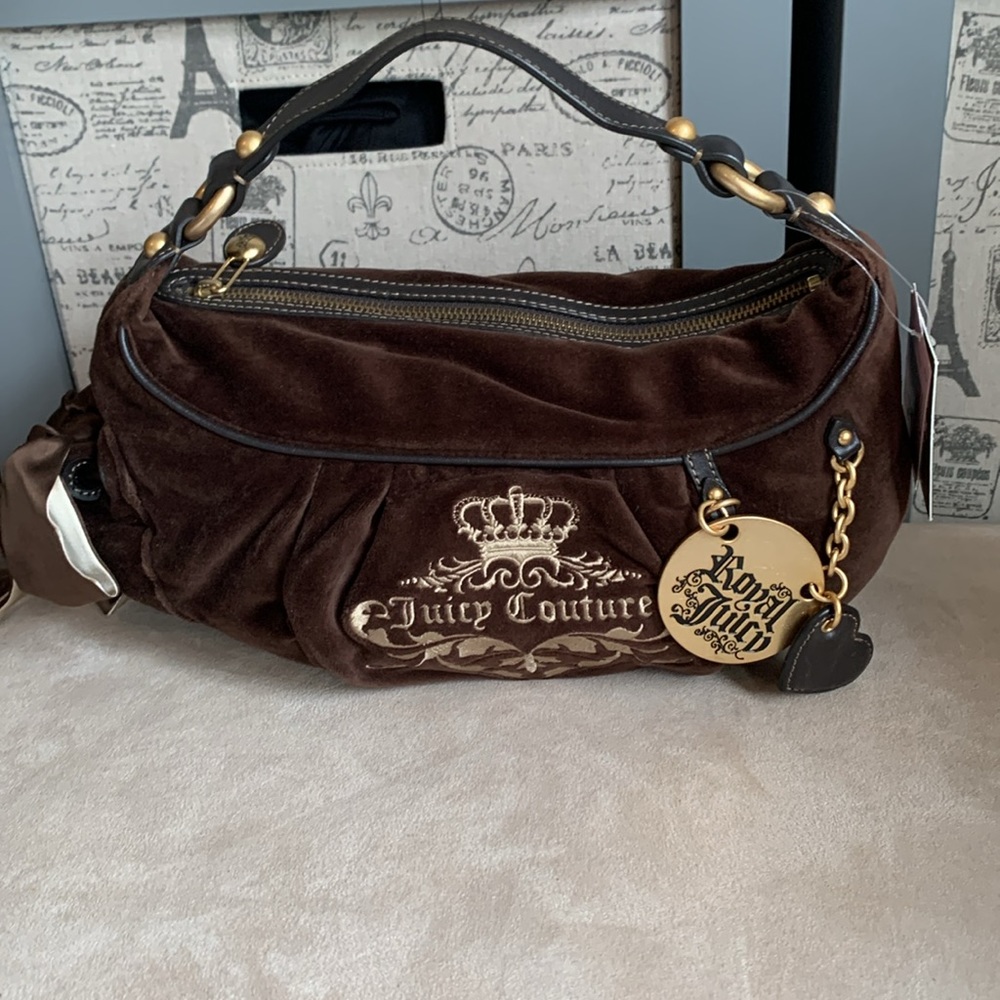 Nwt juicy couture espresso velour hobo shoulder bag rare vintage - Picture 8 of 8